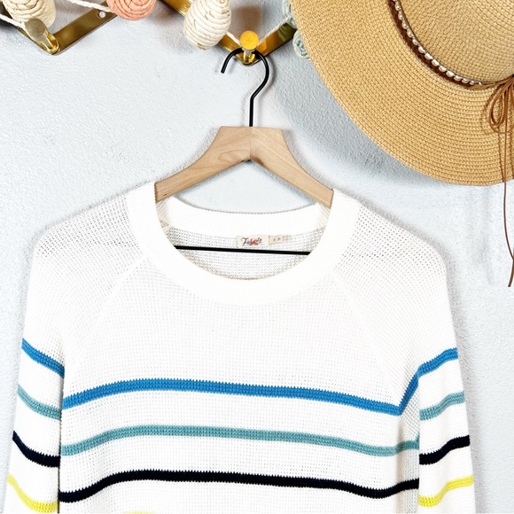 Faherty Throwback Crew Striped Sweater Organic Cotton Cashmere Waffle Knit Small - Picture 3 of 8